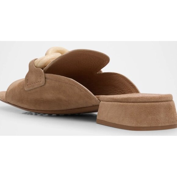 Pedro García Moore Suede Midi Mules Beige 37.5 US 6.5 Luxe Chain Detail Spain - Picture 5 of 14